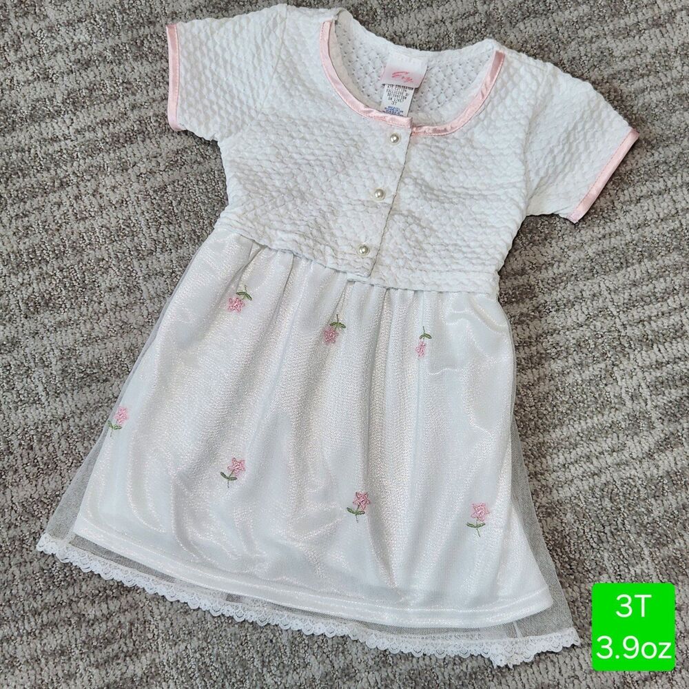 Evy of California vintage toddler girls white floral spring dress size 3T